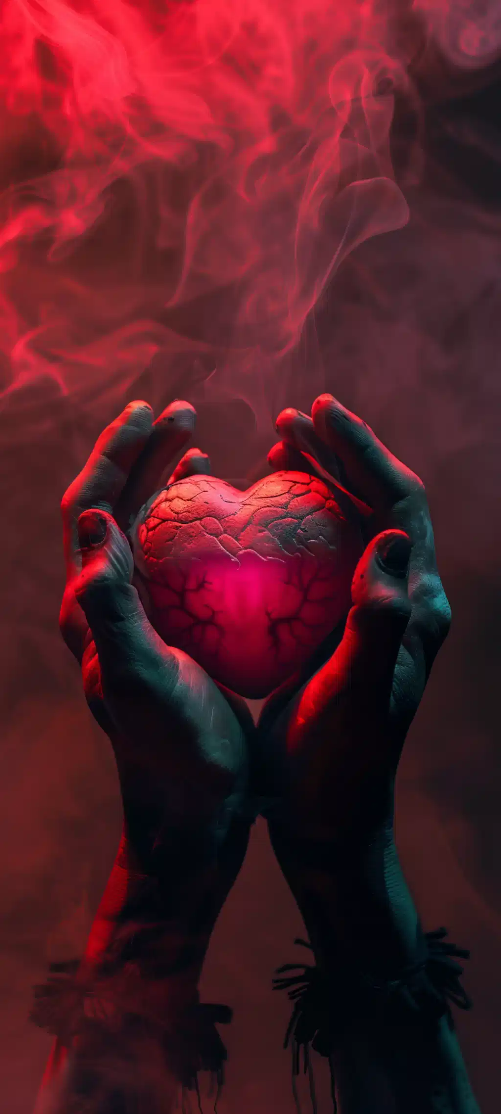 Neon Heart in Hands Wallpaper